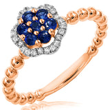 Floral Gemstone Ring with Beaded Band Detail and Diamond Frame