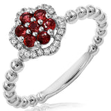 Floral Gemstone Ring with Beaded Band Detail and Diamond Frame