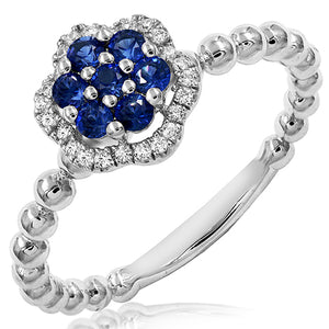 Floral Gemstone Ring with Beaded Band Detail and Diamond Frame