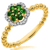 Floral Gemstone Ring with Beaded Band Detail and Diamond Frame
