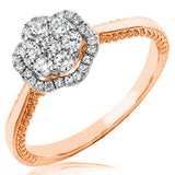 Floral Diamond Halo Ring with Milgrain Band Details