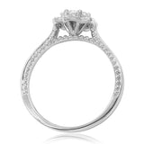 Floral Diamond Halo Ring with Milgrain Band Details
