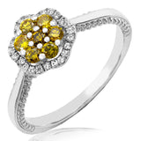 Floral Diamond Halo Ring with Milgrain Band Details