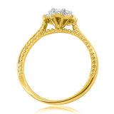 Floral Diamond Halo Ring with Milgrain Band Details