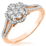 Floral Diamond Halo Ring with Split Shoulders