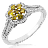 Floral Diamond Halo Ring with Milgrain Band Details