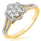 Floral Diamond Halo Ring with Split Shoulders