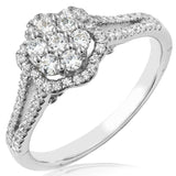 Floral Diamond Halo Ring with Split Shoulders