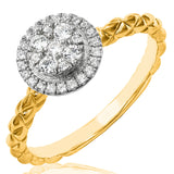 Diamond Cluster Halo Ring with Checkered Band Details