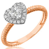 Diamond Halo Heart Ring with Ribbed Band Details