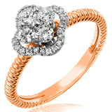 Diamond Cluster Clover Ring with Ribbed Band Details