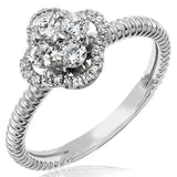 Diamond Cluster Clover Ring with Ribbed Band Details