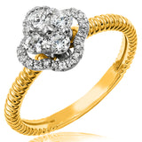 Diamond Cluster Clover Ring with Ribbed Band Details