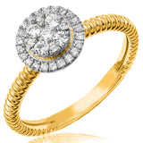 Diamond Cluster Halo Ring with Ribbed Band Details