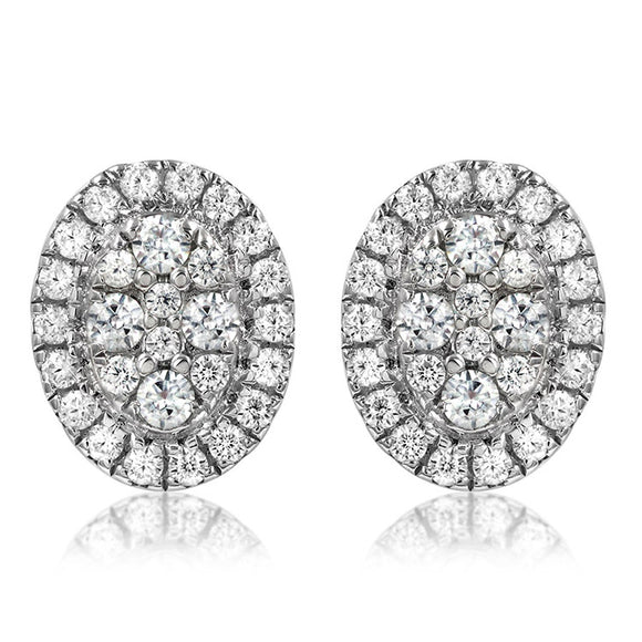 Diamond Oval Cluster Stud Earrings