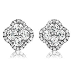 Diamond Clover Cluster Stud Earrings