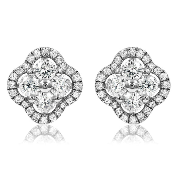 Diamond Clover Cluster Stud Earrings