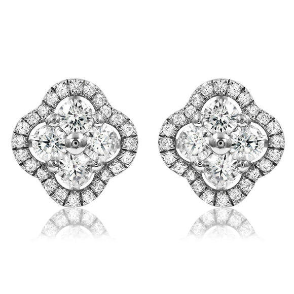 Diamond Clover Cluster Stud Earrings