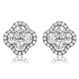 Diamond Clover Cluster Stud Earrings