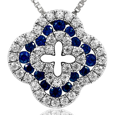 Clover Diamond Pendant with Sapphire Accent
