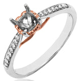 Diamond Semi-Mount Engagement Ring with Bead Set Band and Rose Gold Accent
