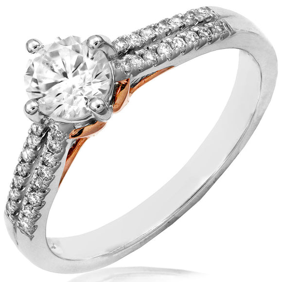 Double Row Semi-Mount Diamond Engagement Ring with Rose Gold Accent