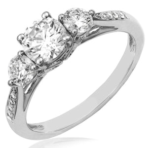 Three-Stone Semi-Mount Diamond Engagement Ring