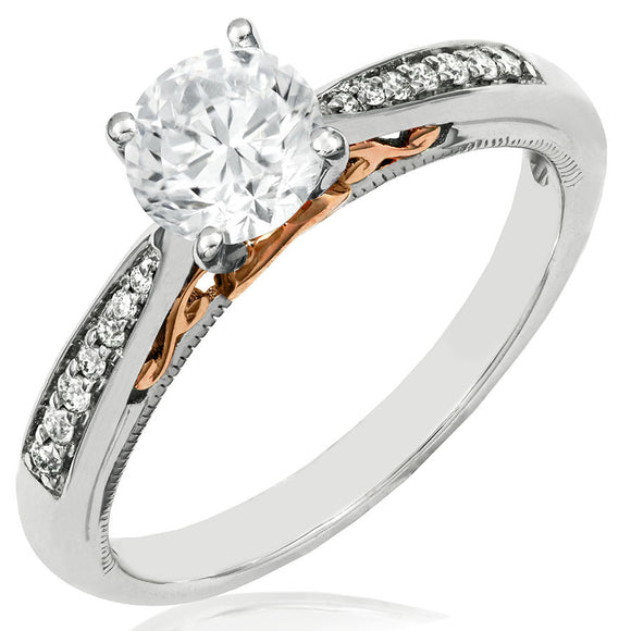 Diamond Semi-Mount Engagement Ring with Milgrain and Rose Gold Accent