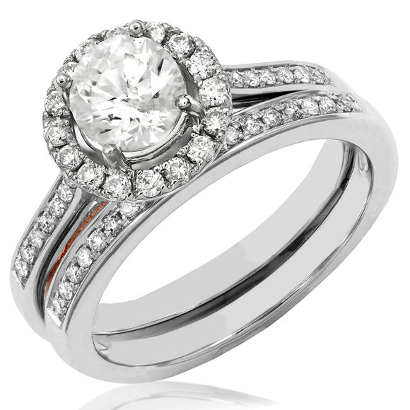 Diamond Halo Semi-Mount Bridal Ring Set with Rose Gold Accent