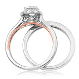 Diamond Halo Semi-Mount Bridal Ring Set with Rose Gold Accent