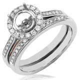 Diamond Halo Semi-Mount Bridal Ring Set with Rose Gold Accent