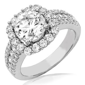 Cushion Semi-Mount Diamond Halo Ring with Composite Diamond Band