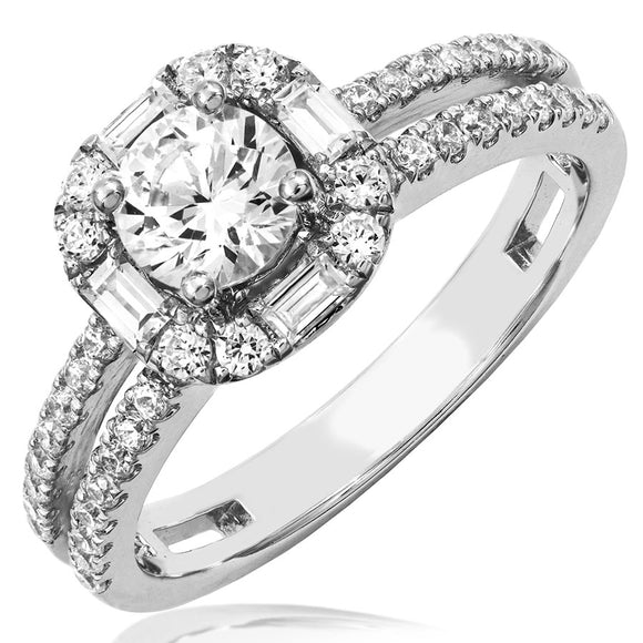 Diamond Halo Engagement Ring with Split Shoulders