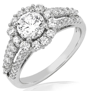 Diamond Halo Semi-Mount Engagement Ring with Triple Shank