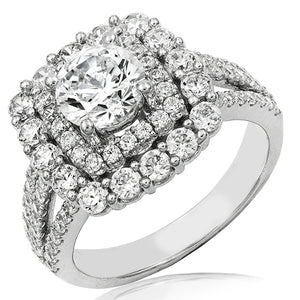 Cushion Semi-Mount Diamond Composite Engagement Ring with Triple Shank