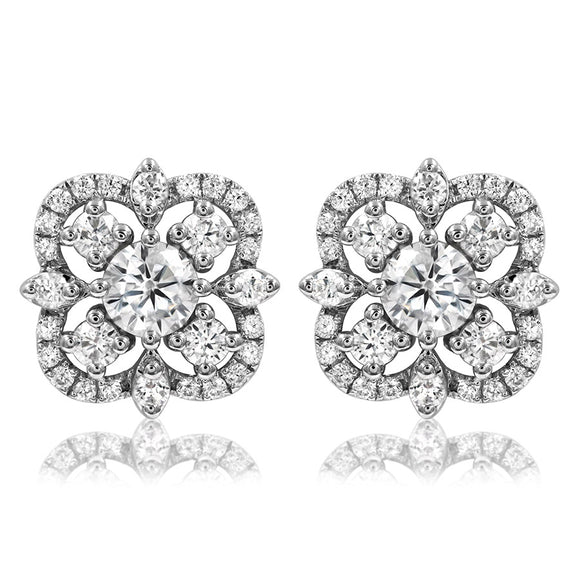 Diamond Semi-Mount Clover Stud Earrings