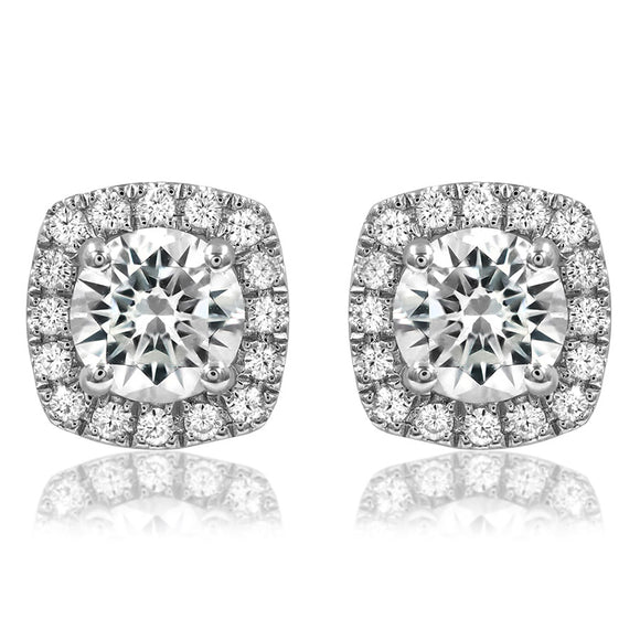 Cushion Diamond Halo Semi-Mount Stud Earrings