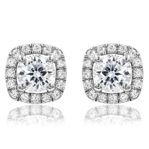 Cushion Diamond Frame Semi-Mount Stud Earrings