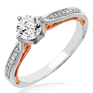 Diamond Semi-Mount Engagement Ring with Milgrain and Rose Gold Accent