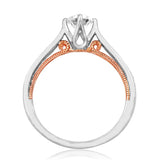 Diamond Semi-Mount Engagement Ring with Milgrain and Rose Gold Accent