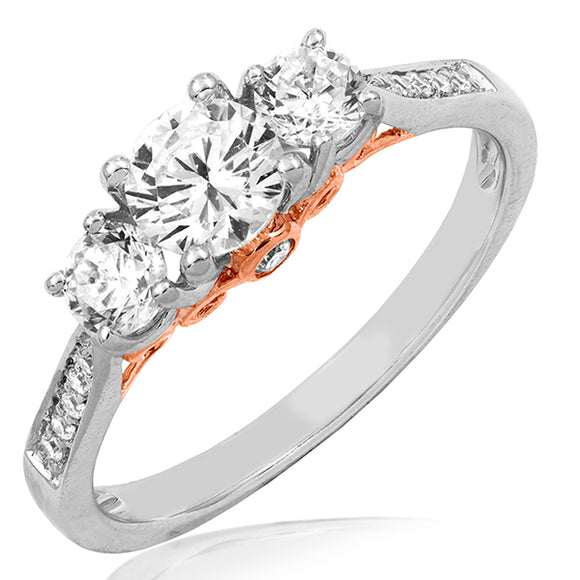 Three-Stone Diamond Semi-Mount Engagement Ring with Rose Gold Accent