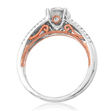 Vintage Semi-Mount Diamond Engagement Ring with Milgrain and Rose Gold Accent and Split Shoulders