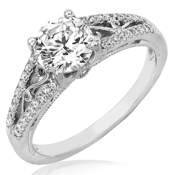 Vintage Semi-Mount Diamond Engagement Ring with Milgrain Accent and Split Shoulders