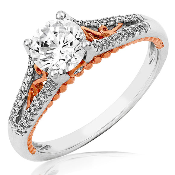 Vintage Semi-Mount Diamond Engagement Ring with Milgrain and Rose Gold Accent