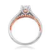Vintage Semi-Mount Diamond Engagement Ring with Milgrain and Rose Gold Accent