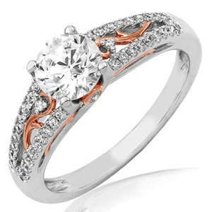 Vintage Semi-Mount Diamond Engagement Ring with Rose Gold Accent and Split Shoulders