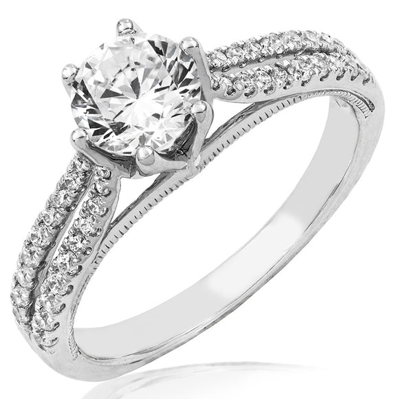 Six-Claw Diamond Semi-Mount Engagement Ring with Milgrain Accent