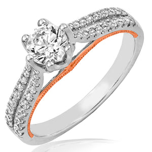 Diamond Semi-Mount Engagement Ring with Milgrain and Rose Gold Accent