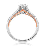 Diamond Semi-Mount Engagement Ring with Milgrain and Rose Gold Accent