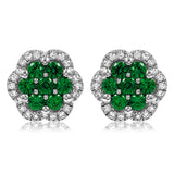 Floral Gemstone Cluster Stud Earrings with Diamond Frame